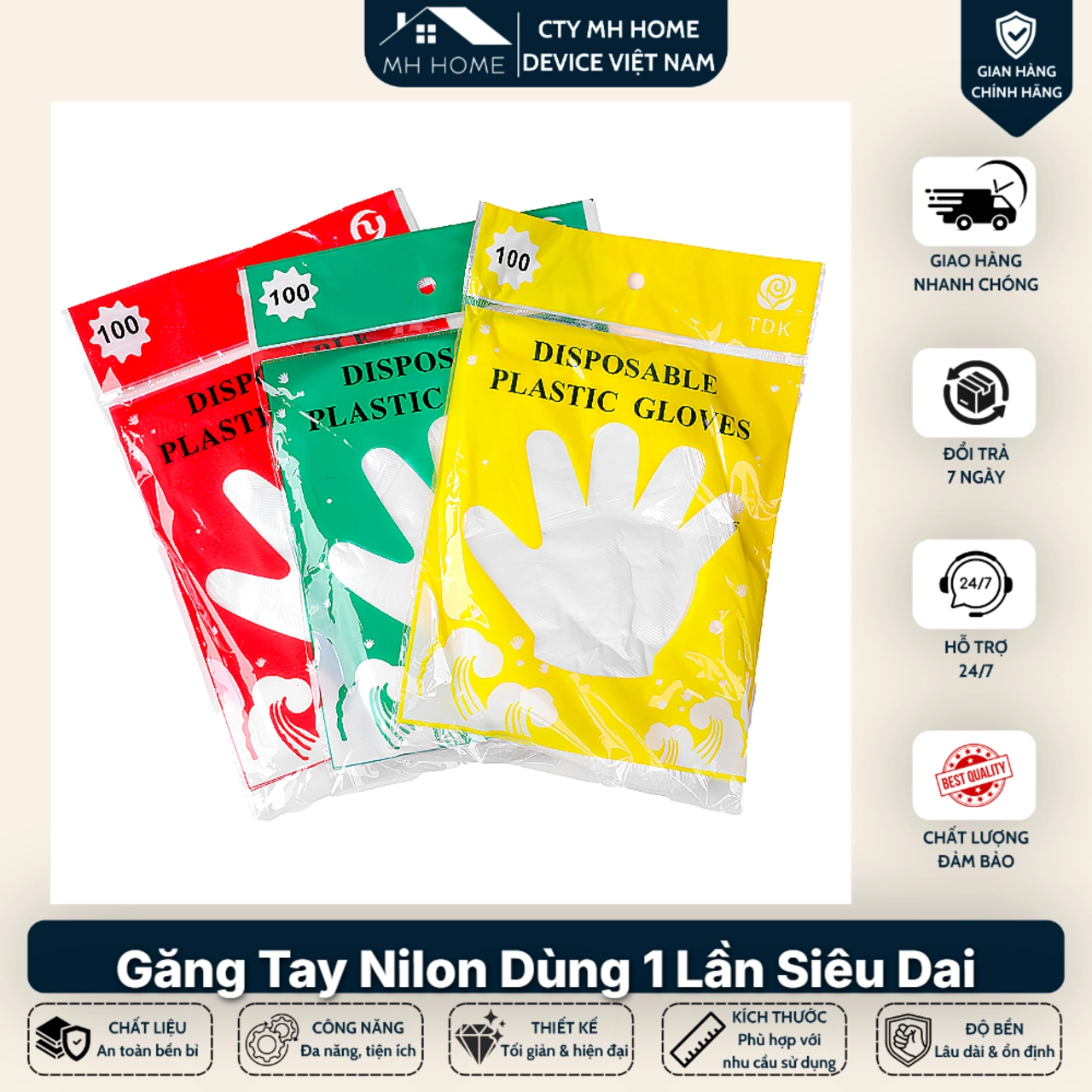 Găng Tay Nilon Dùng 1 Lần Siêu Dai Túi 100 Cái An Toàn Thực Phẩm - MH HOME